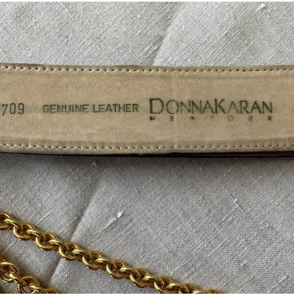 Donna Karan Collectable Vintage Wide Leather Belt w Gold Cross and Chain Details - Picture 11 of 12